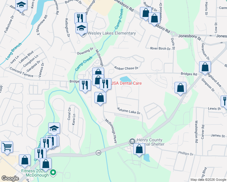 map of restaurants, bars, coffee shops, grocery stores, and more near 356 Autumn Lake Drive in McDonough