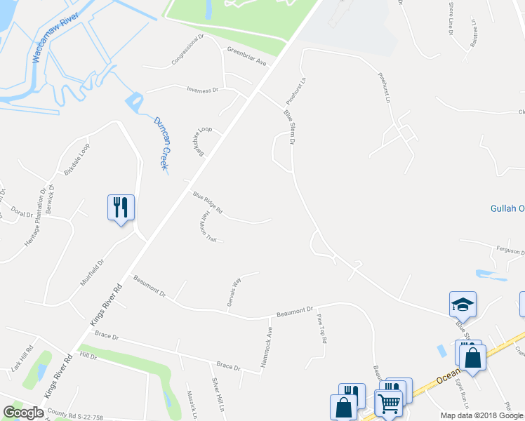map of restaurants, bars, coffee shops, grocery stores, and more near 313 Blue Ridge Drive in Pawleys Island