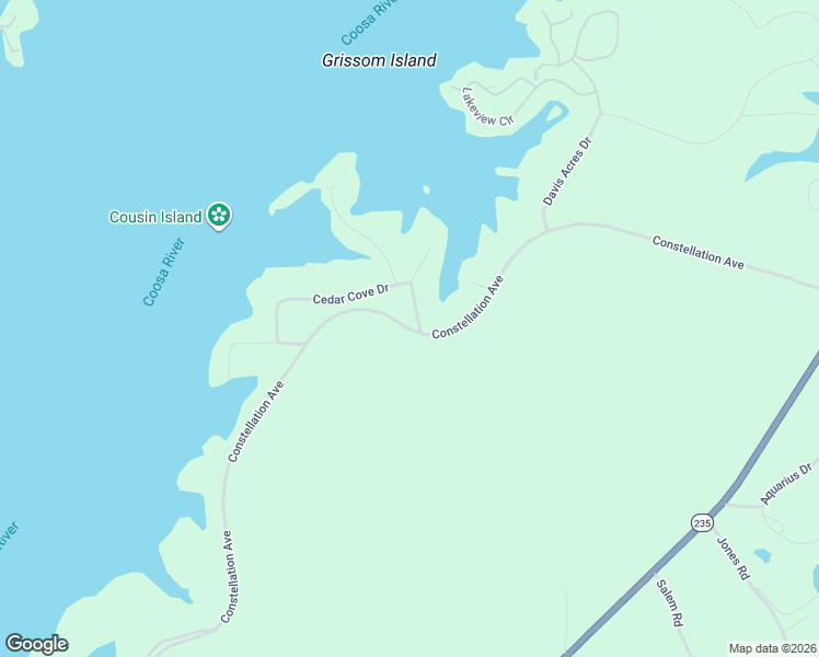 map of restaurants, bars, coffee shops, grocery stores, and more near 1162 Constellation Avenue in Talladega County