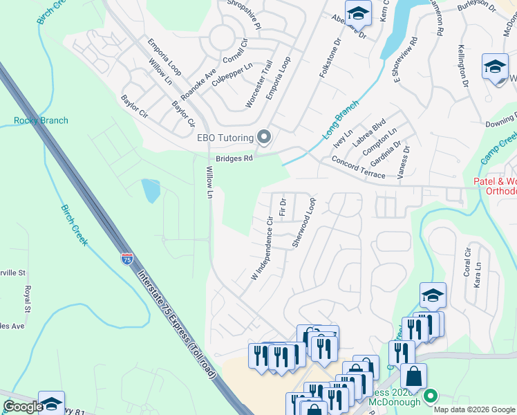 map of restaurants, bars, coffee shops, grocery stores, and more near 78 Spruce Drive in McDonough