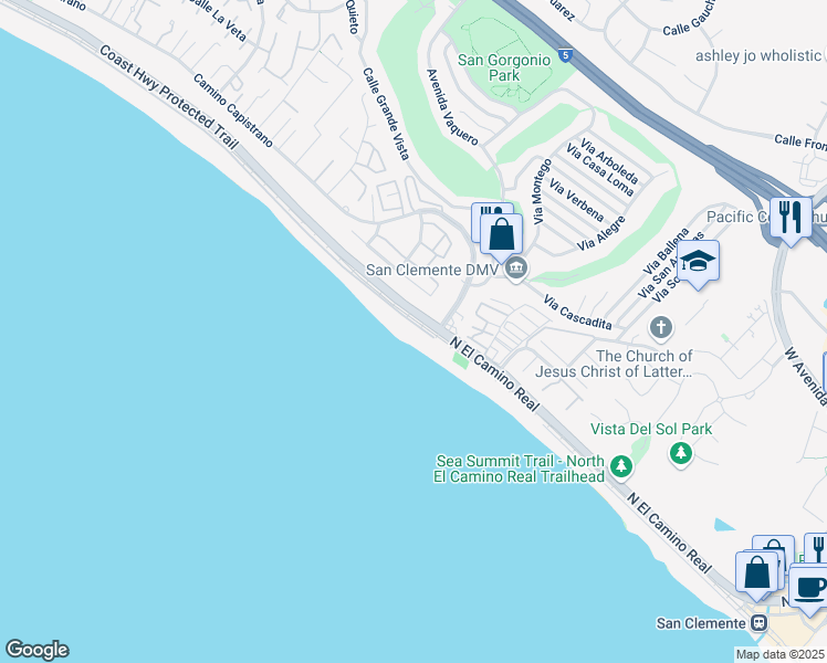 map of restaurants, bars, coffee shops, grocery stores, and more near 35835 Beach Road in Dana Point