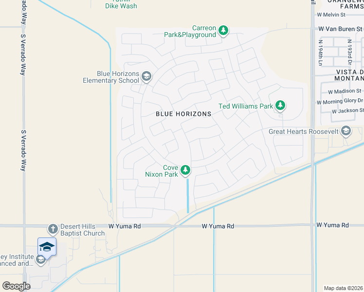 map of restaurants, bars, coffee shops, grocery stores, and more near 20077 West Buchanan Street in Buckeye