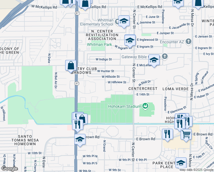 map of restaurants, bars, coffee shops, grocery stores, and more near 1421 North Grand in Mesa