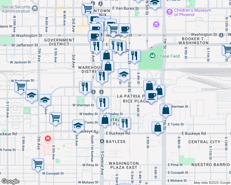 map of restaurants, bars, coffee shops, grocery stores, and more near 702 South 1st Street in Phoenix