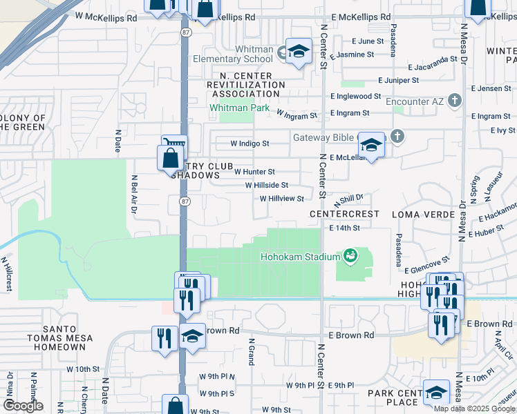 map of restaurants, bars, coffee shops, grocery stores, and more near 1421 North Grand in Mesa