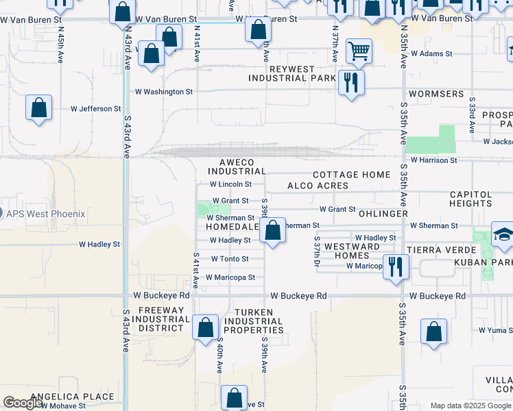 map of restaurants, bars, coffee shops, grocery stores, and more near 3847 West Grant Street in Phoenix