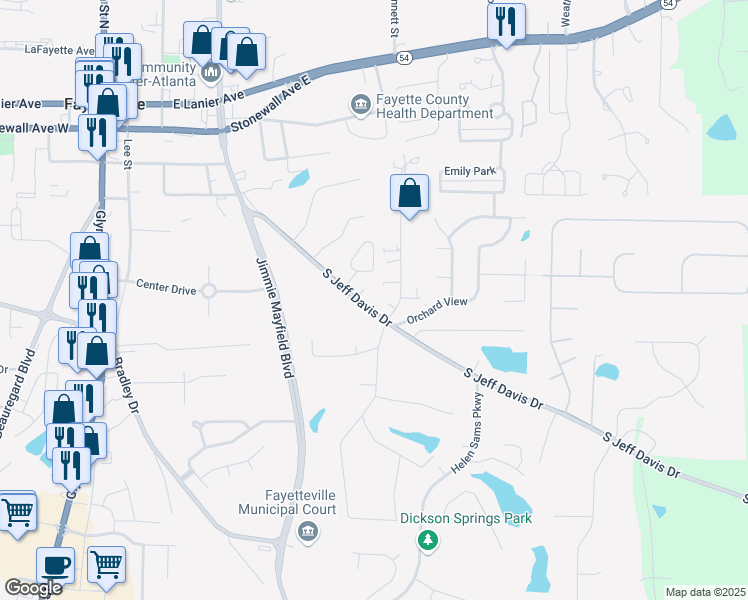 map of restaurants, bars, coffee shops, grocery stores, and more near 525 South Jeff Davis Drive in Fayetteville