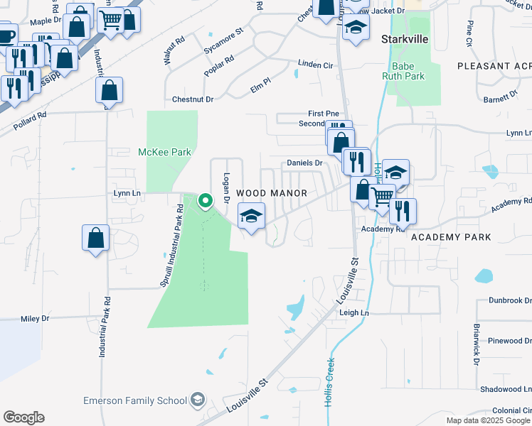 map of restaurants, bars, coffee shops, grocery stores, and more near 209 Lynn Lane in Starkville