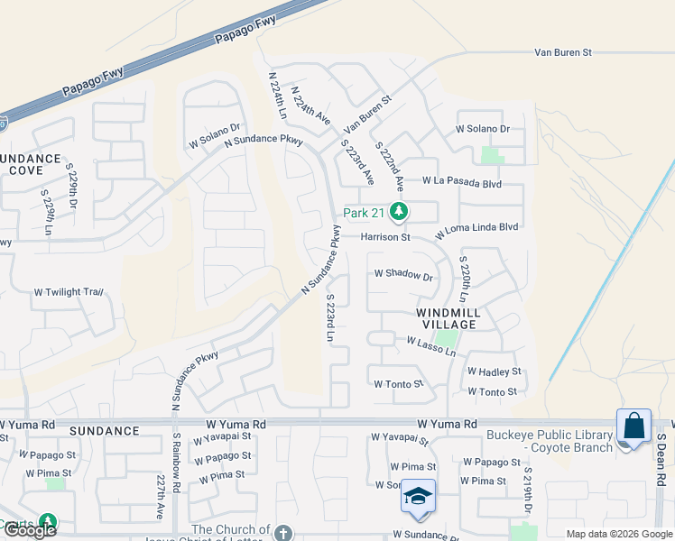 map of restaurants, bars, coffee shops, grocery stores, and more near 661 South 223rd Lane in Buckeye