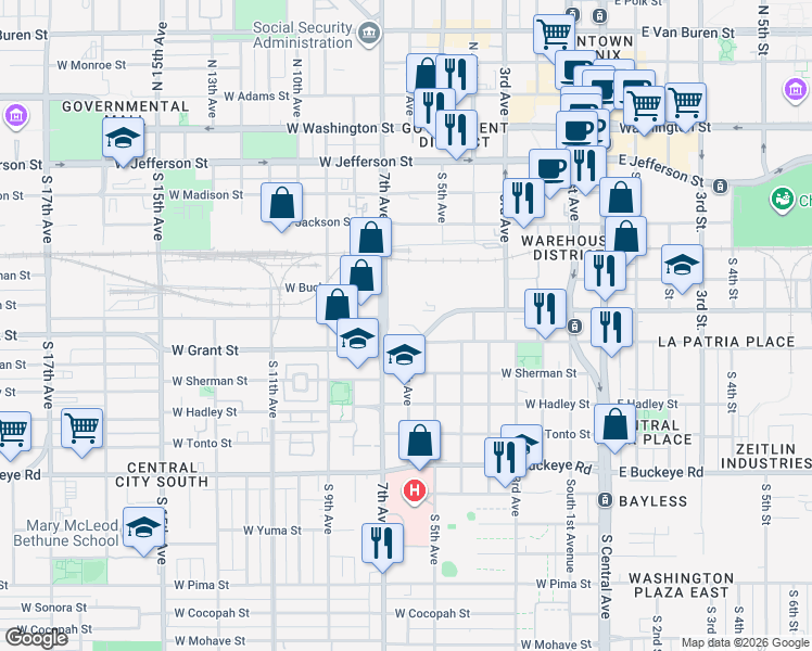 map of restaurants, bars, coffee shops, grocery stores, and more near 702 North 6th Street in Phoenix