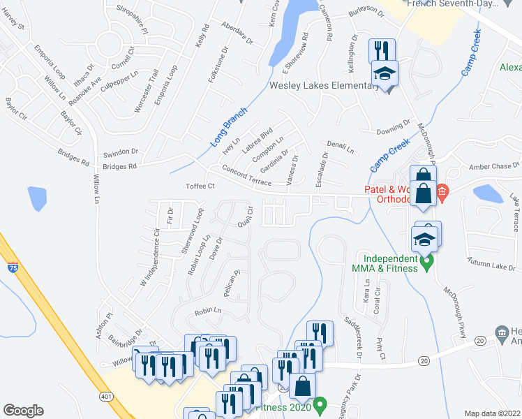map of restaurants, bars, coffee shops, grocery stores, and more near 629 Stadler Pointe in McDonough