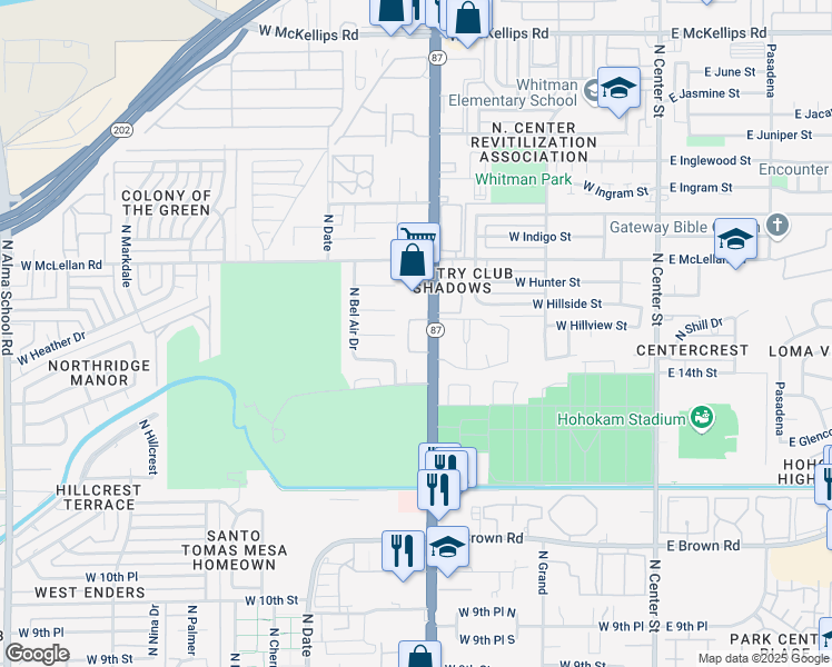 map of restaurants, bars, coffee shops, grocery stores, and more near 2 West Farmstead West in Mesa