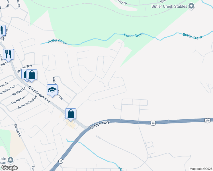 map of restaurants, bars, coffee shops, grocery stores, and more near 5006 Vine Lane in Grovetown