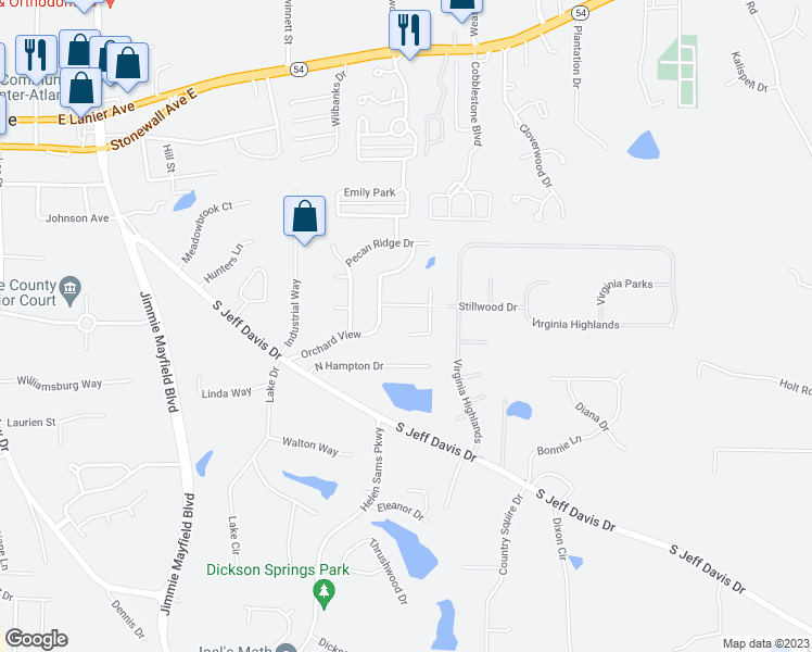 map of restaurants, bars, coffee shops, grocery stores, and more near 165 Hibiscus Trail in Fayetteville
