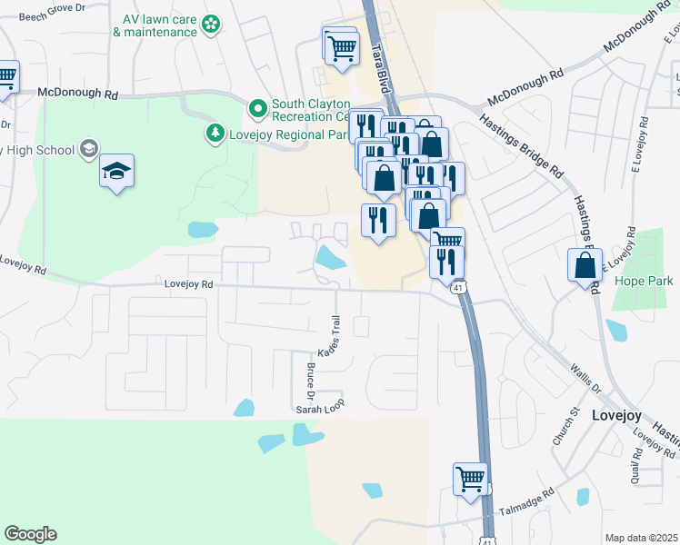 map of restaurants, bars, coffee shops, grocery stores, and more near 1874-1882 Lovejoy Rd in Hampton