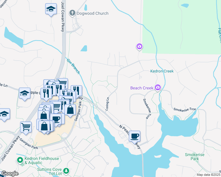 map of restaurants, bars, coffee shops, grocery stores, and more near 502 Manderstone in Peachtree City