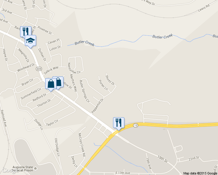 map of restaurants, bars, coffee shops, grocery stores, and more near 702 Porter Lane in Grovetown