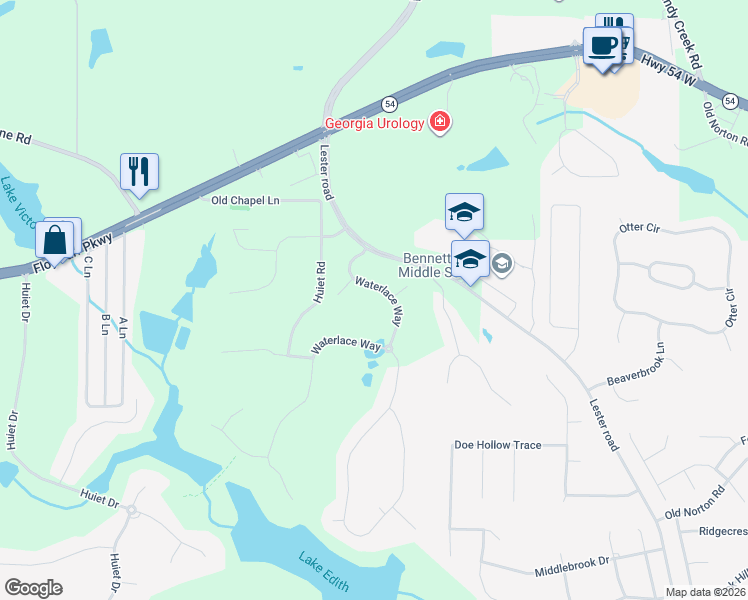 map of restaurants, bars, coffee shops, grocery stores, and more near 106 Waterlace Way in Fayetteville