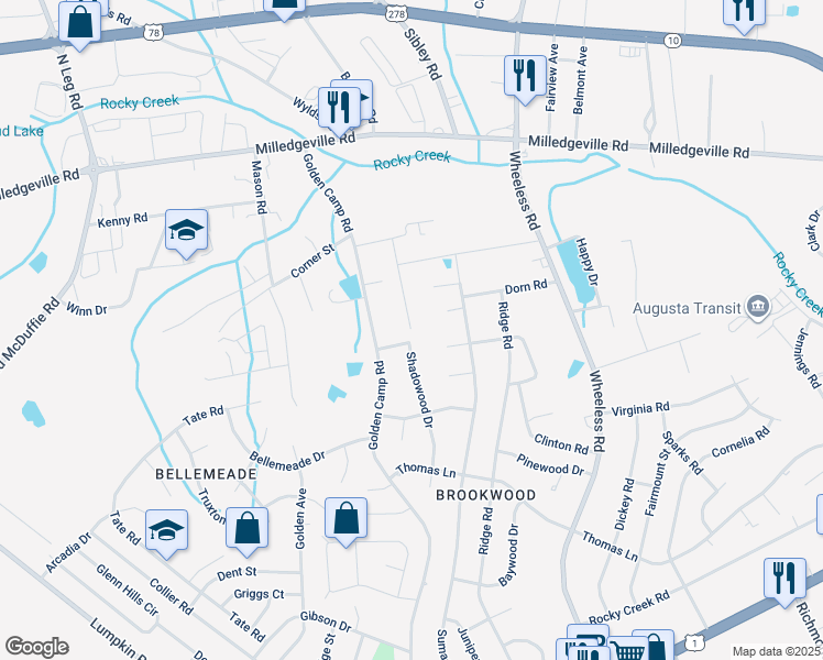 map of restaurants, bars, coffee shops, grocery stores, and more near 1824 Thompson Drive in Augusta