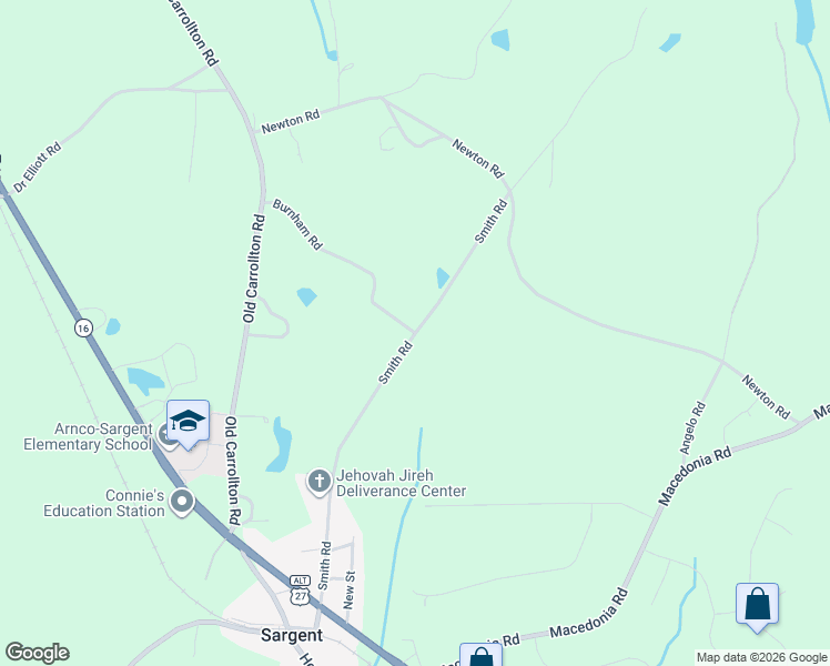 map of restaurants, bars, coffee shops, grocery stores, and more near 374 Smith Road in Newnan