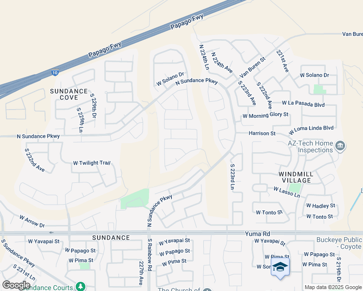 map of restaurants, bars, coffee shops, grocery stores, and more near 22568 West Shadow Drive in Buckeye