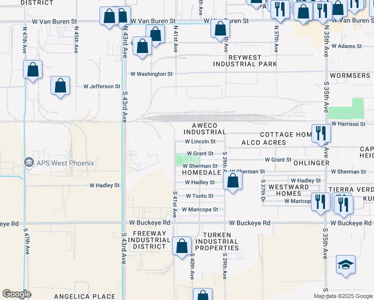 map of restaurants, bars, coffee shops, grocery stores, and more near 4013 West Lincoln Street in Phoenix