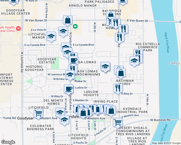 map of restaurants, bars, coffee shops, grocery stores, and more near 704 North 4th Street in Avondale