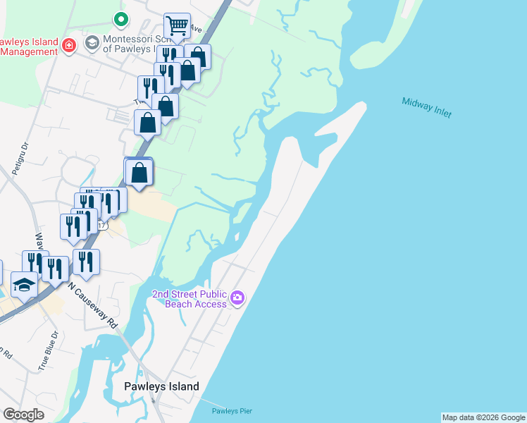 map of restaurants, bars, coffee shops, grocery stores, and more near 116 County Road S-22-464 in Pawleys Island