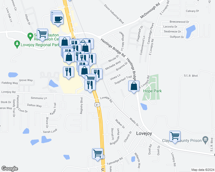 map of restaurants, bars, coffee shops, grocery stores, and more near 11523 Vinea Lane in Hampton