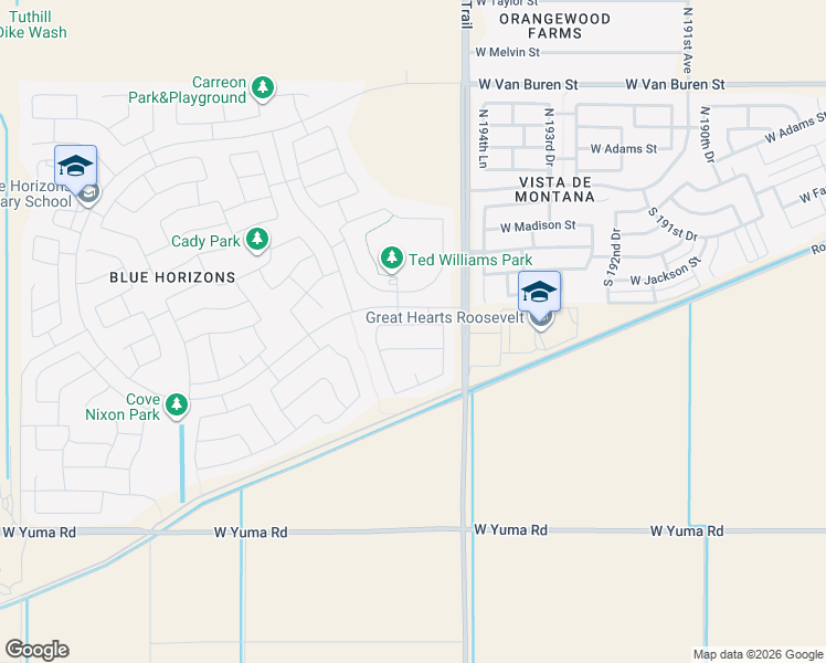map of restaurants, bars, coffee shops, grocery stores, and more near 19576 West Lincoln Street in Buckeye
