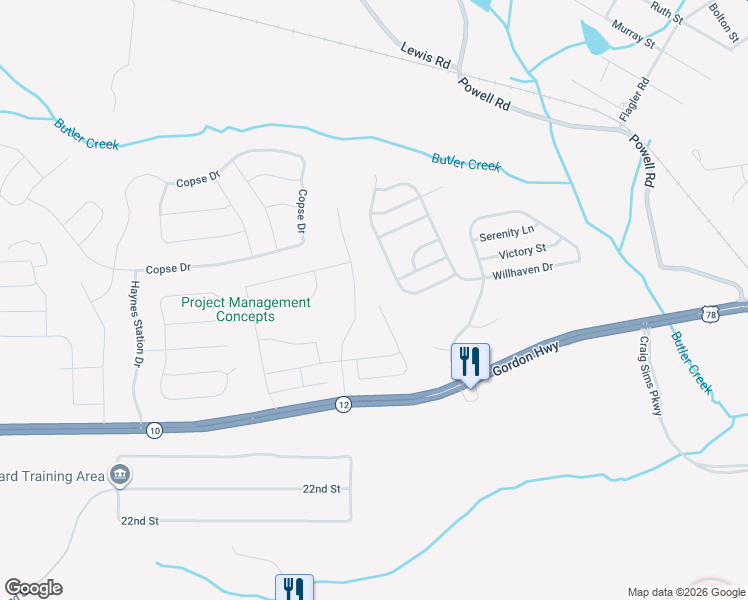map of restaurants, bars, coffee shops, grocery stores, and more near 235 Sims Court in Grovetown