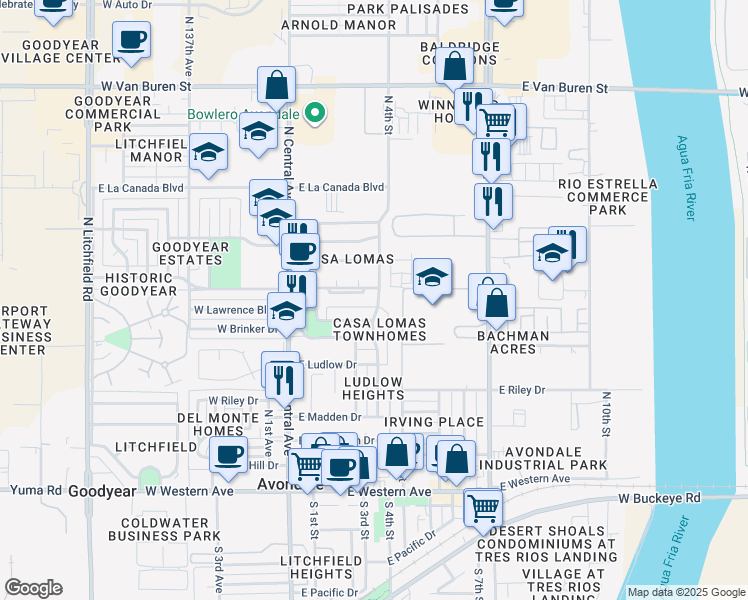 map of restaurants, bars, coffee shops, grocery stores, and more near 707 North 4th Street in Avondale
