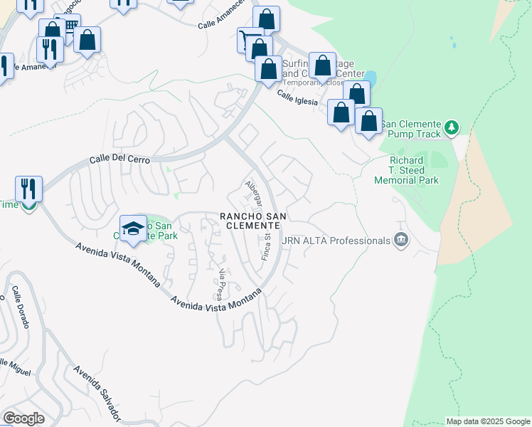 map of restaurants, bars, coffee shops, grocery stores, and more near 53 Albergar in San Clemente
