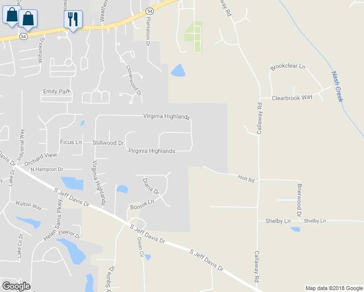 map of restaurants, bars, coffee shops, grocery stores, and more near 695 Virginia Highlands in Fayetteville