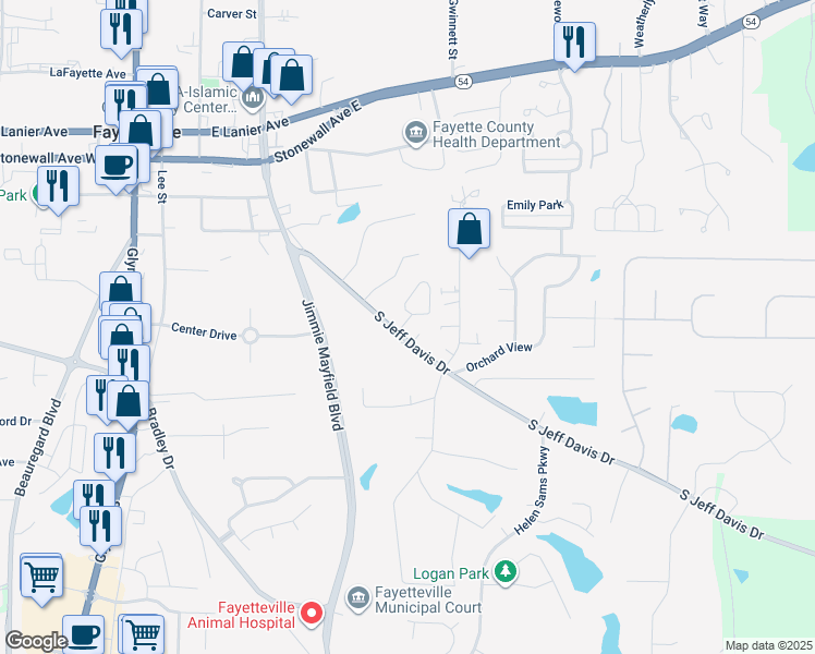 map of restaurants, bars, coffee shops, grocery stores, and more near 200 Clarendon Place in Fayetteville