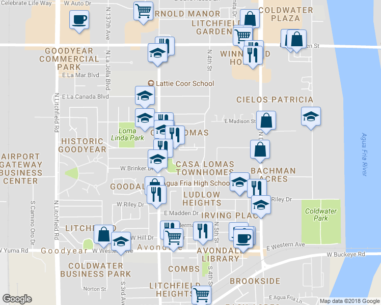 map of restaurants, bars, coffee shops, grocery stores, and more near 207 Loma Linda Boulevard in Avondale