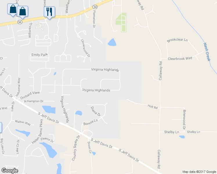 map of restaurants, bars, coffee shops, grocery stores, and more near 715 Virginia Highlands in Fayetteville