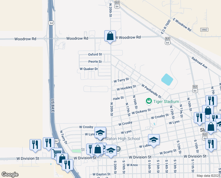map of restaurants, bars, coffee shops, grocery stores, and more near Willow Ln in Slaton