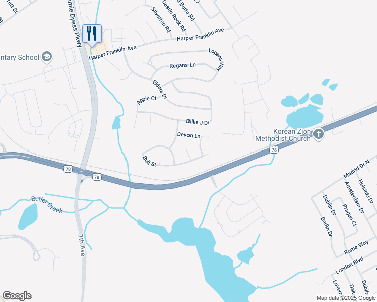 map of restaurants, bars, coffee shops, grocery stores, and more near 5408 Hadwin Court in Augusta