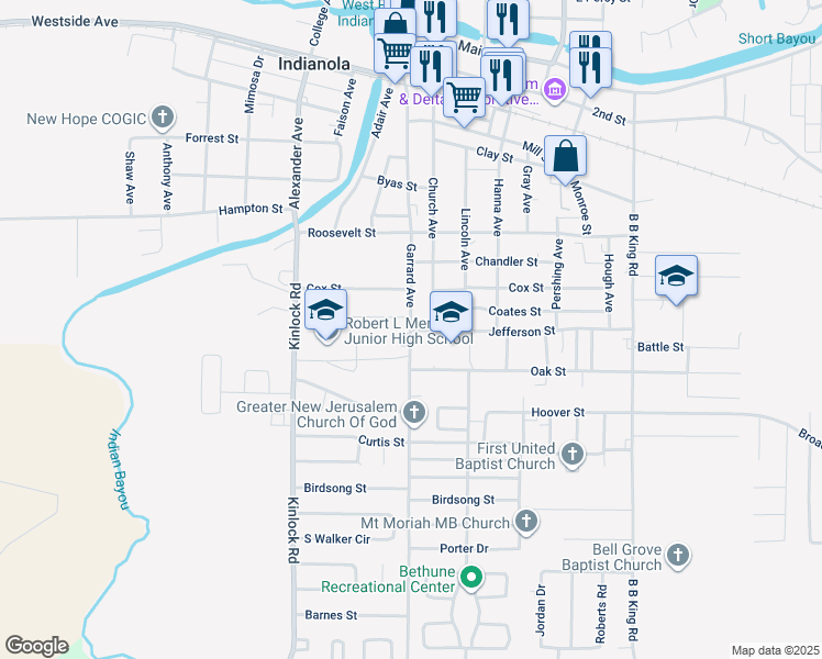 map of restaurants, bars, coffee shops, grocery stores, and more near 300 Jefferson Street in Indianola
