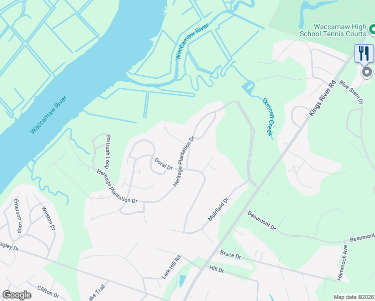 map of restaurants, bars, coffee shops, grocery stores, and more near 89 Berwick Drive in Pawleys Island