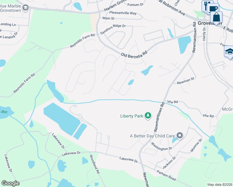 map of restaurants, bars, coffee shops, grocery stores, and more near 8039 Battle Street in Grovetown