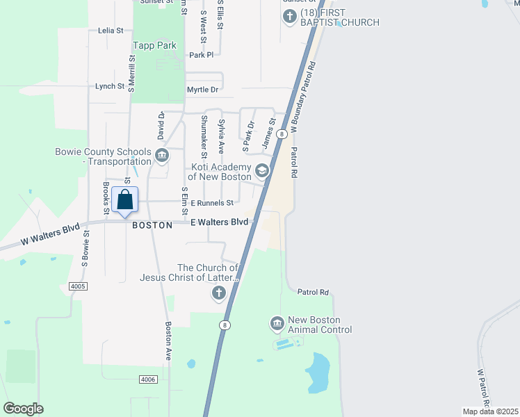 map of restaurants, bars, coffee shops, grocery stores, and more near 1146 Texas 8 in New Boston