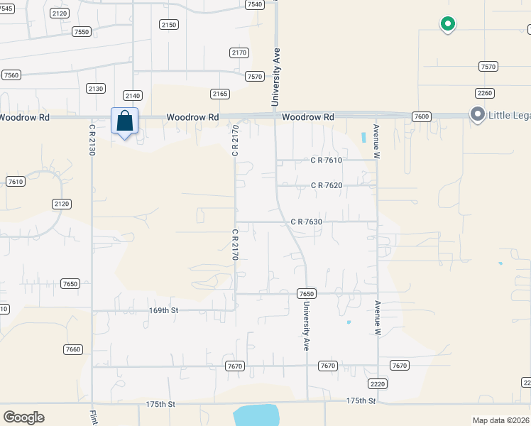 map of restaurants, bars, coffee shops, grocery stores, and more near 16618 County Road 2200 in Lubbock