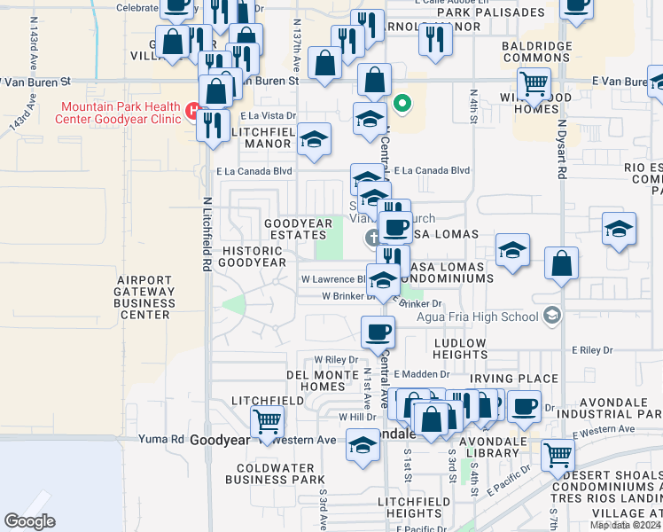 map of restaurants, bars, coffee shops, grocery stores, and more near 219 West Loma Linda Boulevard in Avondale