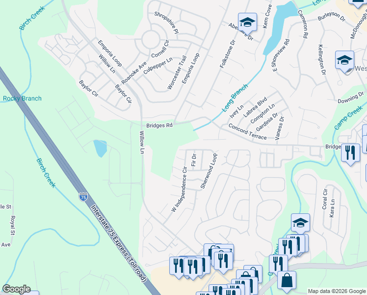 map of restaurants, bars, coffee shops, grocery stores, and more near 214 Sherwood Loop in McDonough