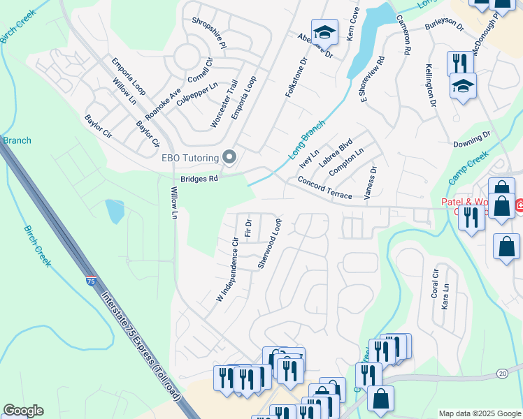 map of restaurants, bars, coffee shops, grocery stores, and more near 200 Sherwood Loop in McDonough