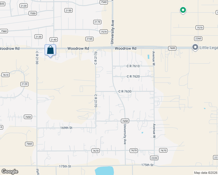 map of restaurants, bars, coffee shops, grocery stores, and more near 16618 County Road 2200 in Lubbock