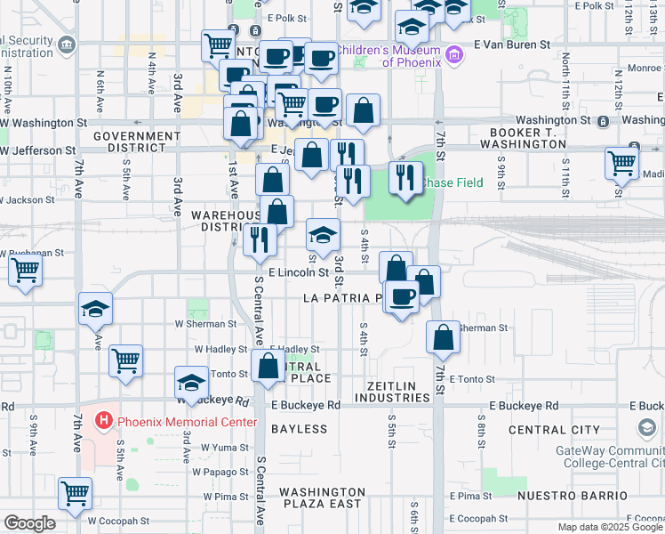 map of restaurants, bars, coffee shops, grocery stores, and more near 518 South 3rd Street in Phoenix