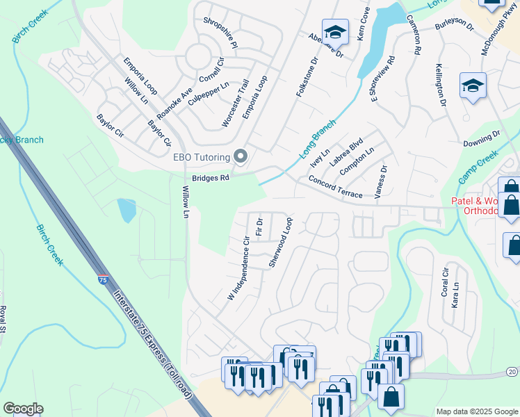 map of restaurants, bars, coffee shops, grocery stores, and more near 204 Sherwood Loop in McDonough